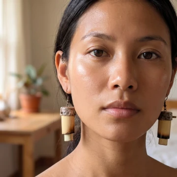 One of a kind African-drum-shaped Bamboo earings