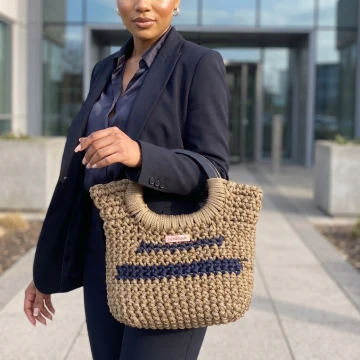 Handmade crochet bags with wooden handles