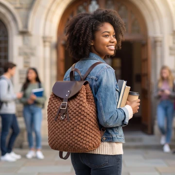 Crochet Backpack with leather finish