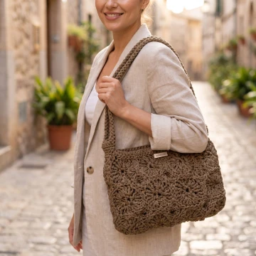 Khaki handmade flower bag