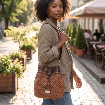Crochet and Leather Bucket Bag