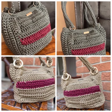 Khakhi and grey crochet bags