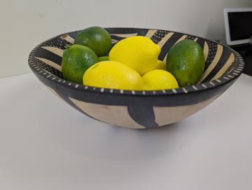 African Hand Painted Wood Zebra Pattern With Dots Decorative Bowl