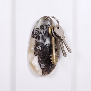 Male Kudu scrimshawed bone keychain handcraft from Zimbabwe