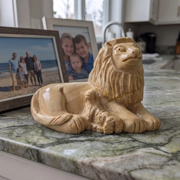 Olive Wood Lion And Lamb Carving