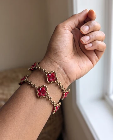 Classy gold and read bead crystal bracelet for any occasion