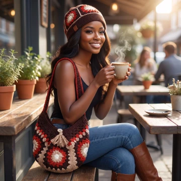 Granny square crossbody, hat set