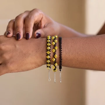 Handmade Boho Yellow and Black Crystal Beaded Stacking Bracelet