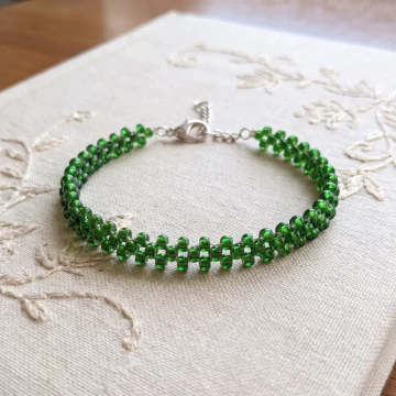 Handmade Emerald Green Crystal Beaded Bracelet, Gift for Her