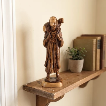 Olive Wood Jesus As A Shepherd Carving