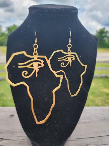 18K gold-plated Africa earrings, African Egyptian Thirdeye earrings, Big Earrings, Statement earrings, Juneteenth, Black history, Black girl
